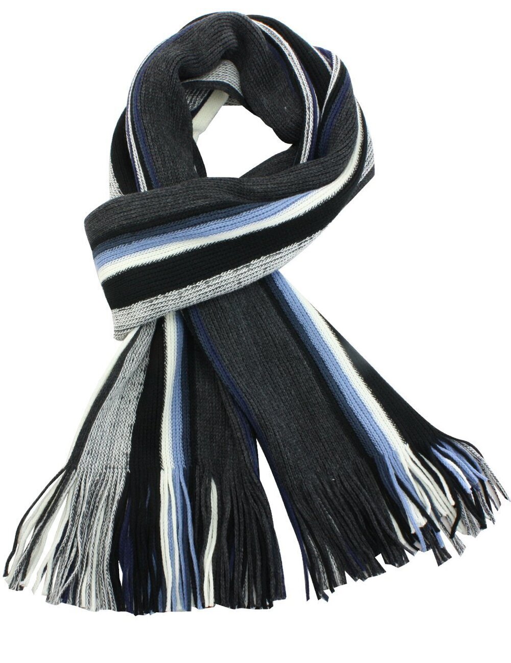 2497 Winter Scarf - Synthetic Wool, Extra Long & Warm, Striped Knit, Blue